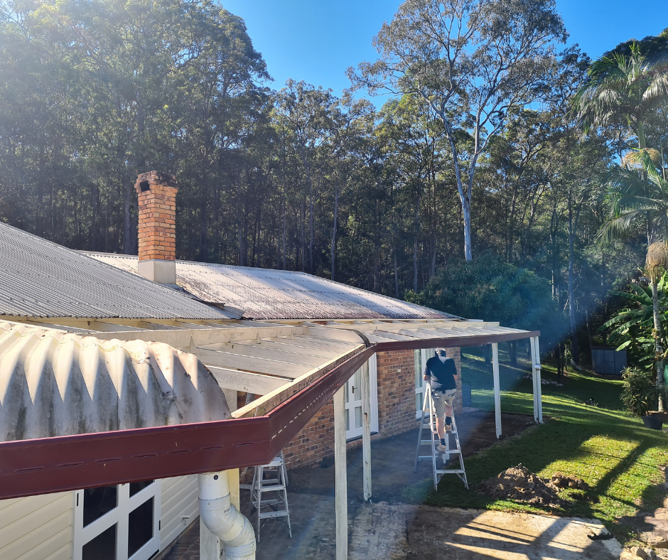 verandah roof being removed in preparation of fly-over roof and deck installation