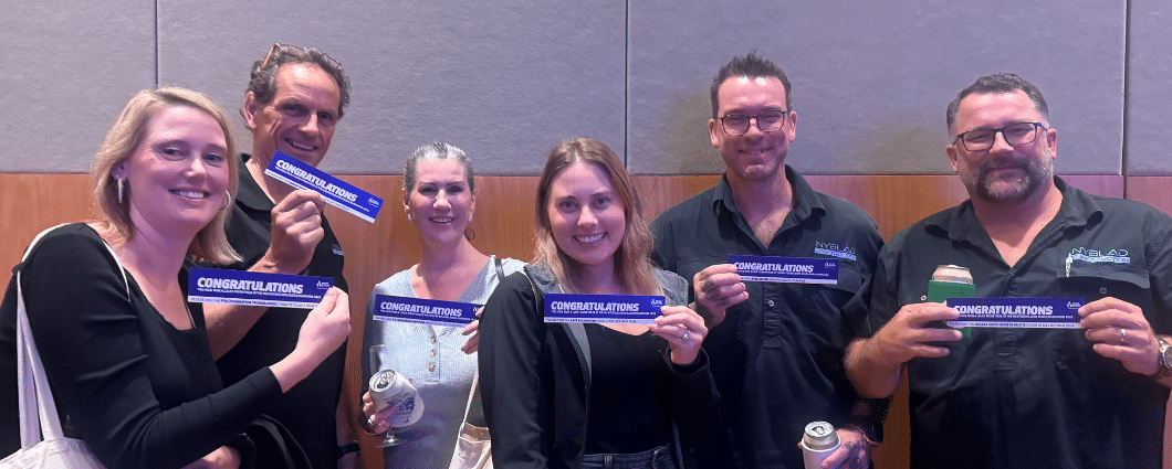 Members from the Nyblad Construction team holding winning tickets from the 2025 Master Builders Queensland RoadShow. From left, Sanna, Steve, Melissa, Linn, Ben and Troy. The Nyblad Construction team is an experienced Sunshine Coast builder team
